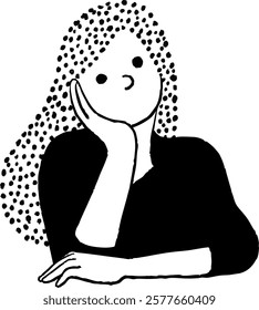 Profile of a young woman thinking Vector line drawing