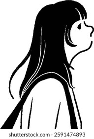 Profile of a young woman thinking Vector line drawing