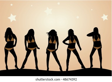 profiles of girls in bikinis - vector