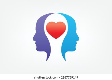 profiles with heart mental health silhouette style icon vector illustration design