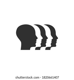 Profiles of human heads. Logo for hr. Psychology icon. Staff sign. Group therapy minimal symbol.