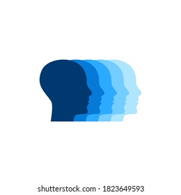 Profiles of human heads. Logo for hr. Psychology icon. Staff sign. Group therapy minimal symbol.