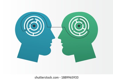 profiles with labyrinths psychologist line style icon vector illustration design