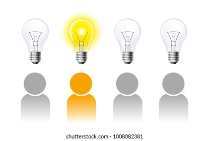 Profiles with Lamp Bulb Signs. User line icon. Person Silhouette with Idea Symbol. Report, Service and Information Line Signs on White Background