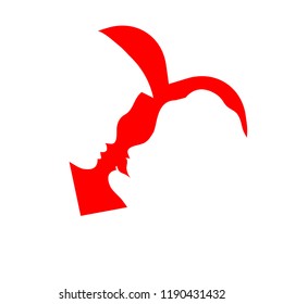 Profiles of a man and a woman appear within a heart shape in a minimalist illustration that makes use of negative space.