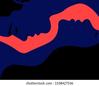 
Profiles of a man and a woman. Lovers. Romantic date. Love. Close relationship in a married couple. Illustration for Valentine Day