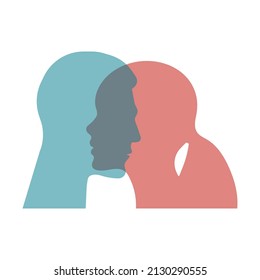 Profiles of men and women, symbol of love, family. Love icon. Girl and boy silhouettes. Logo lovers