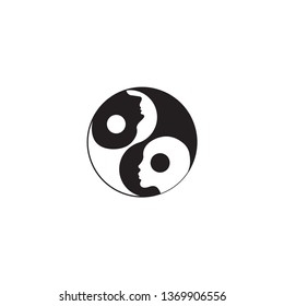 Profiles of men and women in yin yang sign, family icon, couple in love, harmony and balance. Isolated vector