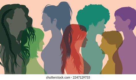 Profiles of multicultural multiethnic women and self-confidence. Flat Vector Illustration. Racism, anti-racism, justice, allyship, and opportunities for racial equality. 