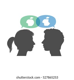 profiles of people and a bitten apple