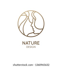 Profiles people in love linear logo template. Minimal vector icon of portraits lovers. Round abstract emblem, badge for design - sex shop, alternative medicine, wedding concept, spa, health, pair yoga