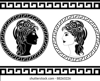 profiles of roman woman. stencil. vector illustration