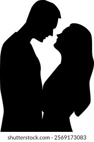 Profiles of silhouettes of a man and a woman hugging.  Vector illustration with transparent background.