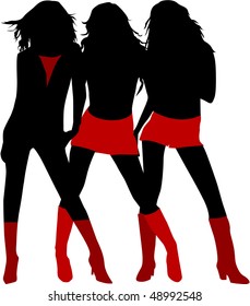 profiles of three trendy girls - vector 2