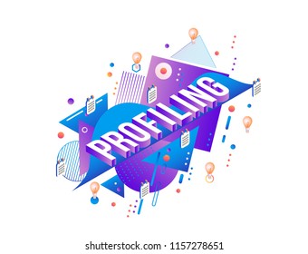 Profiling trendy background template with gradient colors and abstract geometric shapes, pain brushes, planners . Vector modern poster, banner, presentation layout illustration
