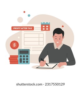 Profit after tax concept illustration. Illustration for websites, landing pages, mobile apps, posters and banners. Trendy flat vector illustration