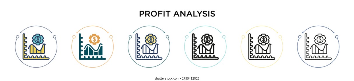 Profit analysis icon in filled, thin line, outline and stroke style. Vector illustration of two colored and black profit analysis vector icons designs can be used for mobile, ui, web