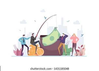 Profit Bait Vector Illustration Concept Showing a businessman fishing profit, Suitable for landing page, ui, web, mobile app intro card, editorial print, flyer, and banner.