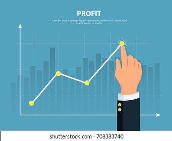 Profit. Businessman manages graph of financial growth . Concept financial investments and revenue increase. Vector illustration in flat style.