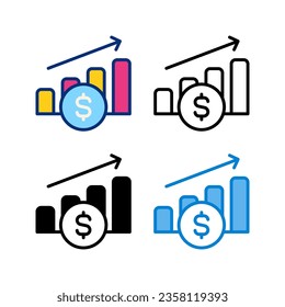 icono del gráfico de beneficios en 4 estilo plano, línea, glifo y duotono