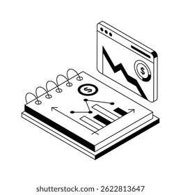 Profit chart icon designed in isometric style