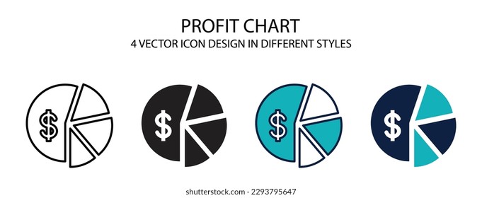 Icono de gráfico de beneficios en contorno, línea delgada, sólido, relleno y estilo plano. Ilustración vectorial de dos iconos vectoriales de gráfico de beneficios coloreados y negros se pueden utilizar para móviles, ui, web