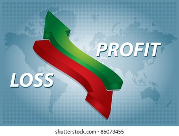 Profit, chart with text, arrows and abstract background