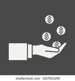 Profit - coins fall in the palm of your hand - business icon in flat style. Graphic design elements for ad, apps, website,packaging, poster or brochure. Vector illustration