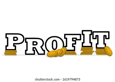 PROFIT. coins lie near the letters. success concept. vector illustration.