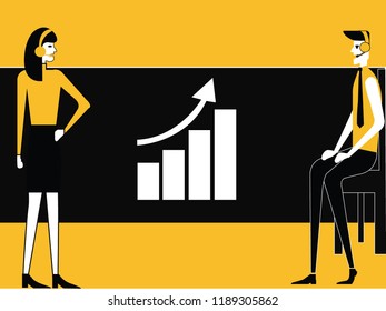 Profit Communication between man and woman with growth graph