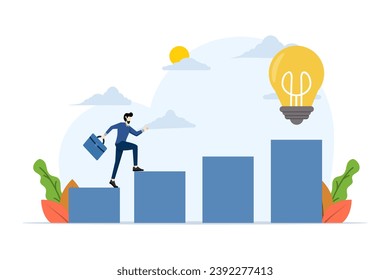 profit concept, growing business graph, financial growth graph management, symbol leadership, strategy, mission, goal. Businessman climbs the diagram as a ladder to achieve success in his idea.