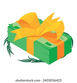 Profit concept icon isometric vector. Dollar banknote stack and green branch. Finance, money, income