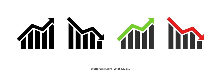 Ganancia o disminución del icono. Estilo plano y silueta. Iconos vectoriales.