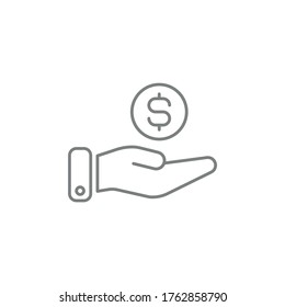 profit dollar coin in hand thin line icon grey business money manager management rich success currency financial currency payment commerce exchange money symbol rich share lending bank cash corruption