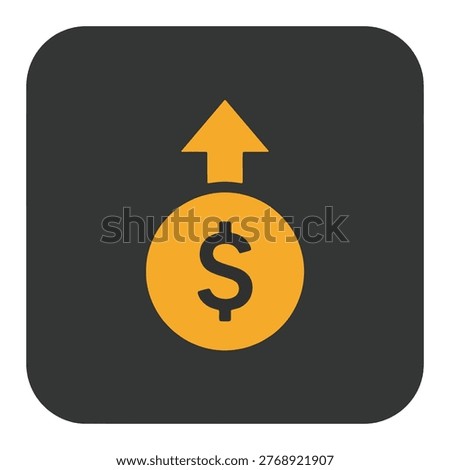 profit dollar coin with upward arrow icon representing financial growth income revenue increase earning gain investment return rising wealth on dark charcoal rounded square background
