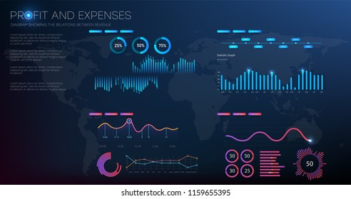 Profit and expenses.Graph Diagram  with financial information. Stock vector illustration.