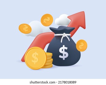 Profit finance. Financial investment revenue. Bank deposit. Manage money online. 3D Vector Illustrations. Deposit percents and analyzing budget. Consulting with accountant. 3D vector illustration