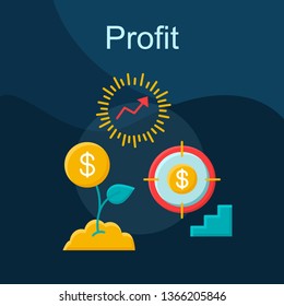 Profit flat concept vector icon. Income idea cartoon color illustrations set. Capital, deposit, investment. Financial growth. Earn money. Startup, business development. Isolated graphic design element