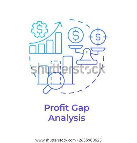 Profit gap analysis blue gradient concept icon. Measure difference between actual and target incomes. Sales. Round shape line illustration. Abstract idea. Graphic design. Easy to use in blog post