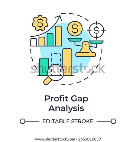 Profit gap analysis multi color concept icon. Measure difference between actual and target incomes. Sales. Round shape line illustration. Abstract idea. Graphic design. Easy to use in blog post