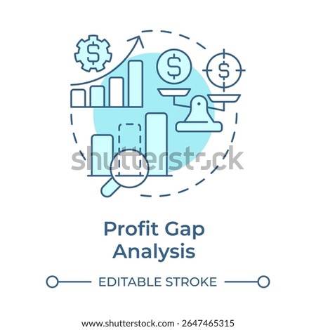 Profit gap analysis soft blue concept icon. Measure difference between actual and target incomes. Sales. Round shape line illustration. Abstract idea. Graphic design. Easy to use in blog post