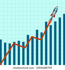 Profit Graph with Space rocket, Rocket is flying up on chart. Successful startup business concept. Symbol of business growth.