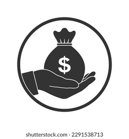 Profit graphic icon. Bag money in hand sign isolated on white background. Income symbol. Vector illustration