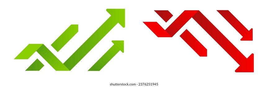 Gewinnwachstum und -abbau Statistisch nach oben und unten. Konjunkturdiagramm für Unternehmen. Der grüne und rote Pfeil - Stockvektorgrafik.