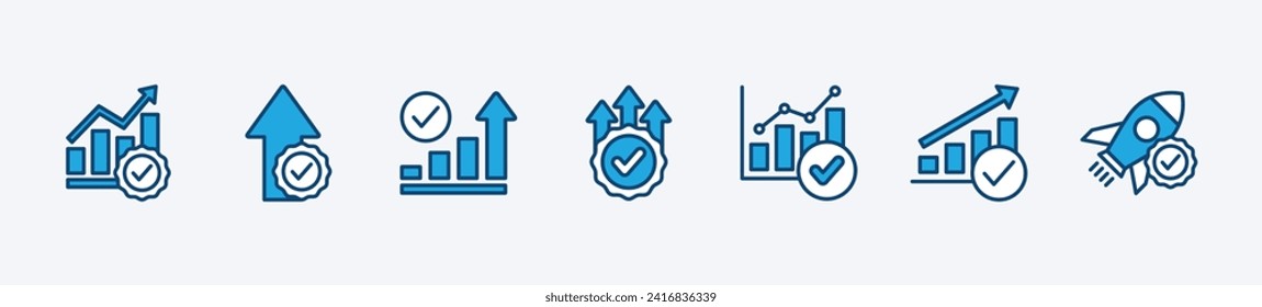 Profit growing graph icon. Growth icon set. Containing increase, chart, gain, arrow, growth, improvement. Growth success arrow icon symbol. Vector illustration