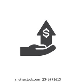 Gewinn wächst Vektorsymbol. Hand mit einem Pfeil gefüllt flach Zeichen für mobiles Konzept und Web-Design. Das Symbol für erhöhte Gewinne wird angezeigt. Symbol, Logo-Abbildung. Vektorgrafik