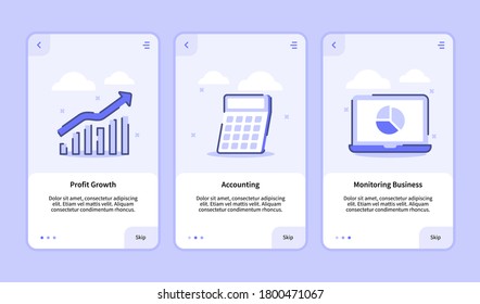 Profit growth accounting monitoring business for mobile apps template banner page UI with three variations modern flat outline style