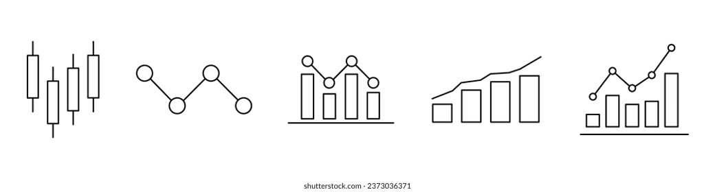 Gráfico de crecimiento de beneficios. Conjunto de iconos lineales del gráfico de crecimiento. Iconos de ingresos. Gráfico financiero de crecimiento de las empresas. Ilustración del vector