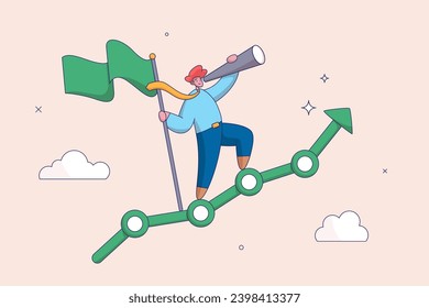 Profit growth concept. Economic uptrend or growing investment, improvement or growth chart, financial forecast or prediction, confidence businessman pointing up with rising financial chart and graph.