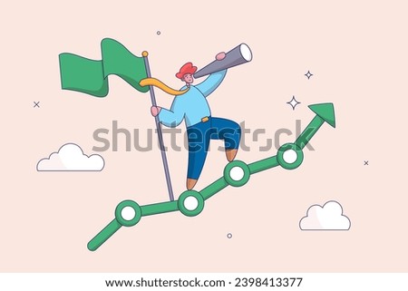 Profit growth concept. Economic uptrend or growing investment, improvement or growth chart, financial forecast or prediction, confidence businessman pointing up with rising financial chart and graph.